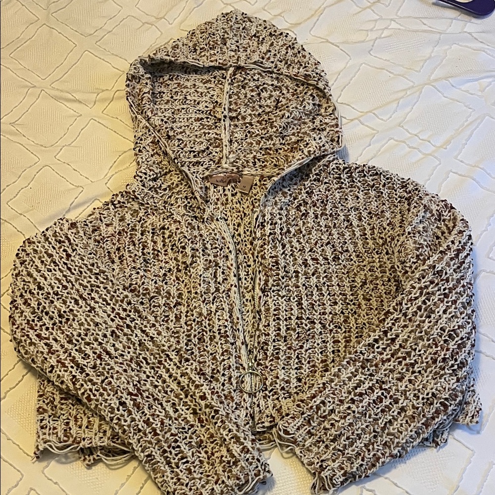 Willow Textured Knit Hooded Cardigan - Cream and Brown